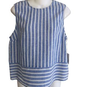 a.n.a Striped Sleeveless Linen Top Blouse Light Blue White Woman's Small NWT
